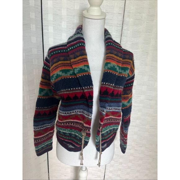 Amazing Vintage Southwestern Navajo Aztec Shetland Wool Cardigan Sweater Casual - Picture 2 of 14